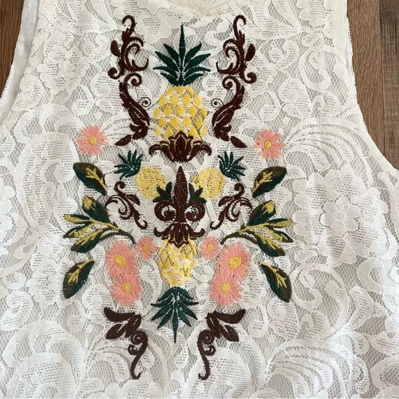 Umgee Pineapple Embroidered White Lace Mini Dress - Picture 3 of 8